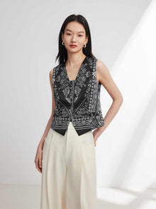 Chinese-style Embroidered Vest | Black