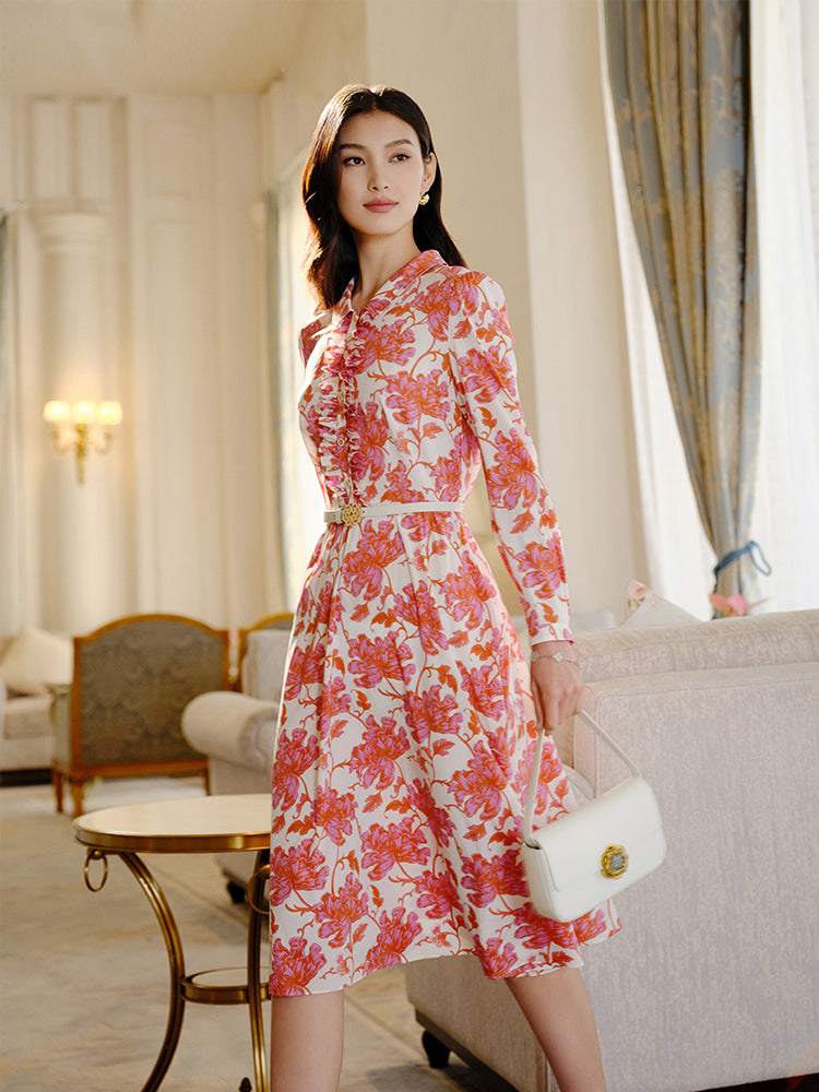 Silk Printed Dress | Pink