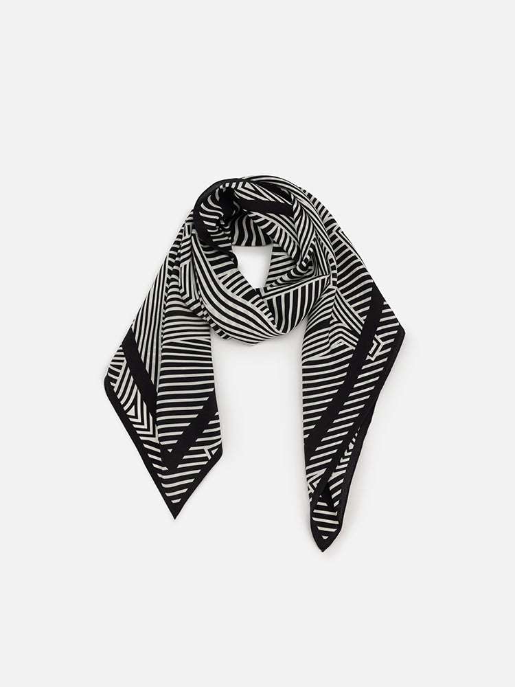 Silk Letter Print Scarf | Black/White