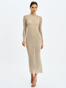 Shay Stretch Knit Backless Long Sleeve Maxi Dress | Gold