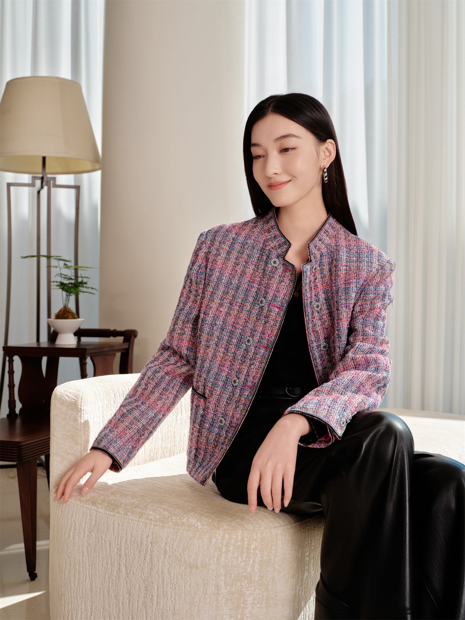 Small Stand Collar Boxy Jacket | Purple