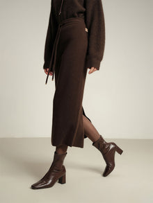 Yak Wool Straight Midi Skirt | Brown
