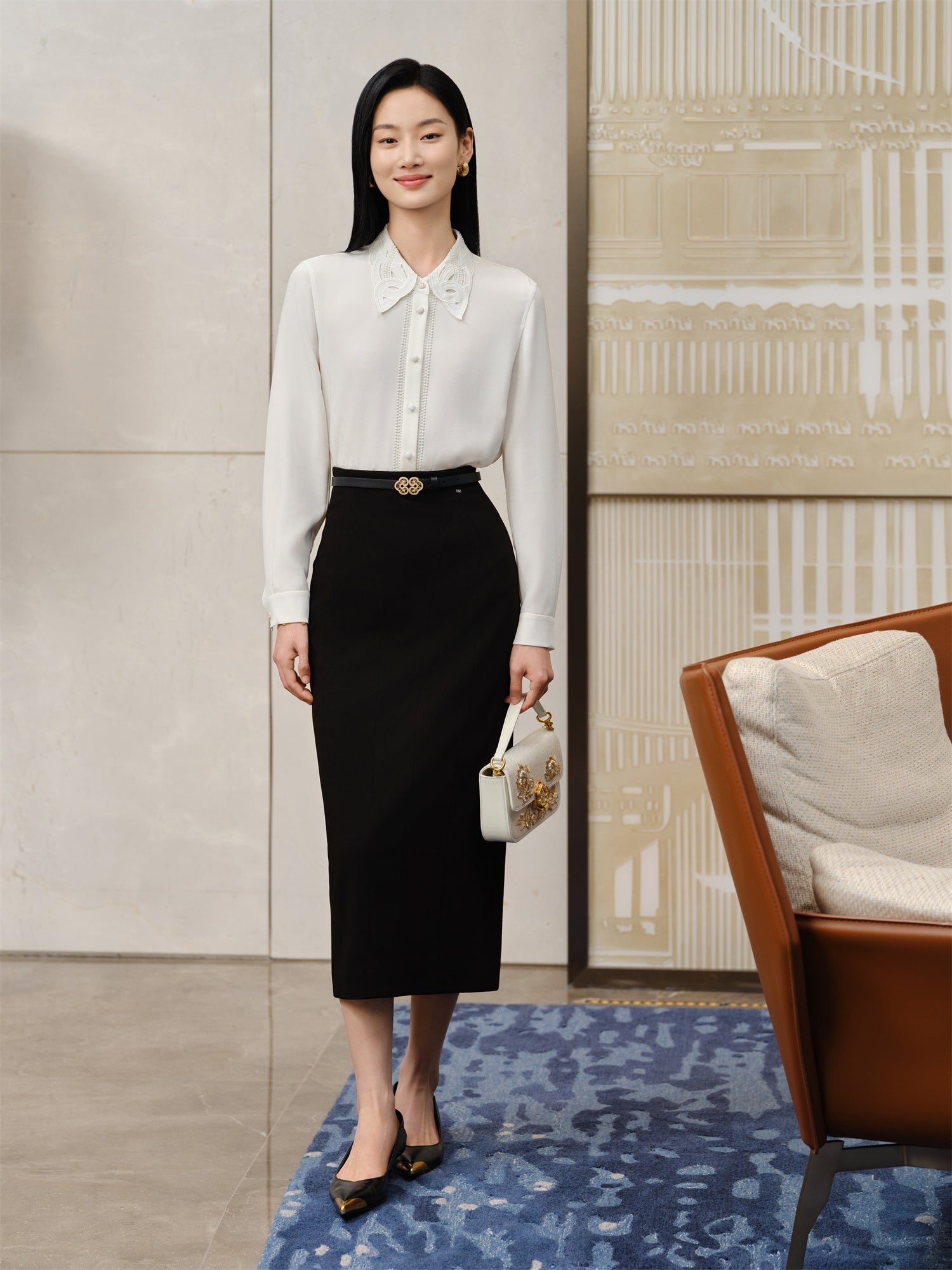 Triacetate Pencil Skirt | Black