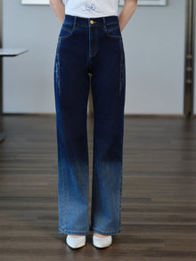 Gradient Straight-Leg Micro-Flare Denim Pants | Navy