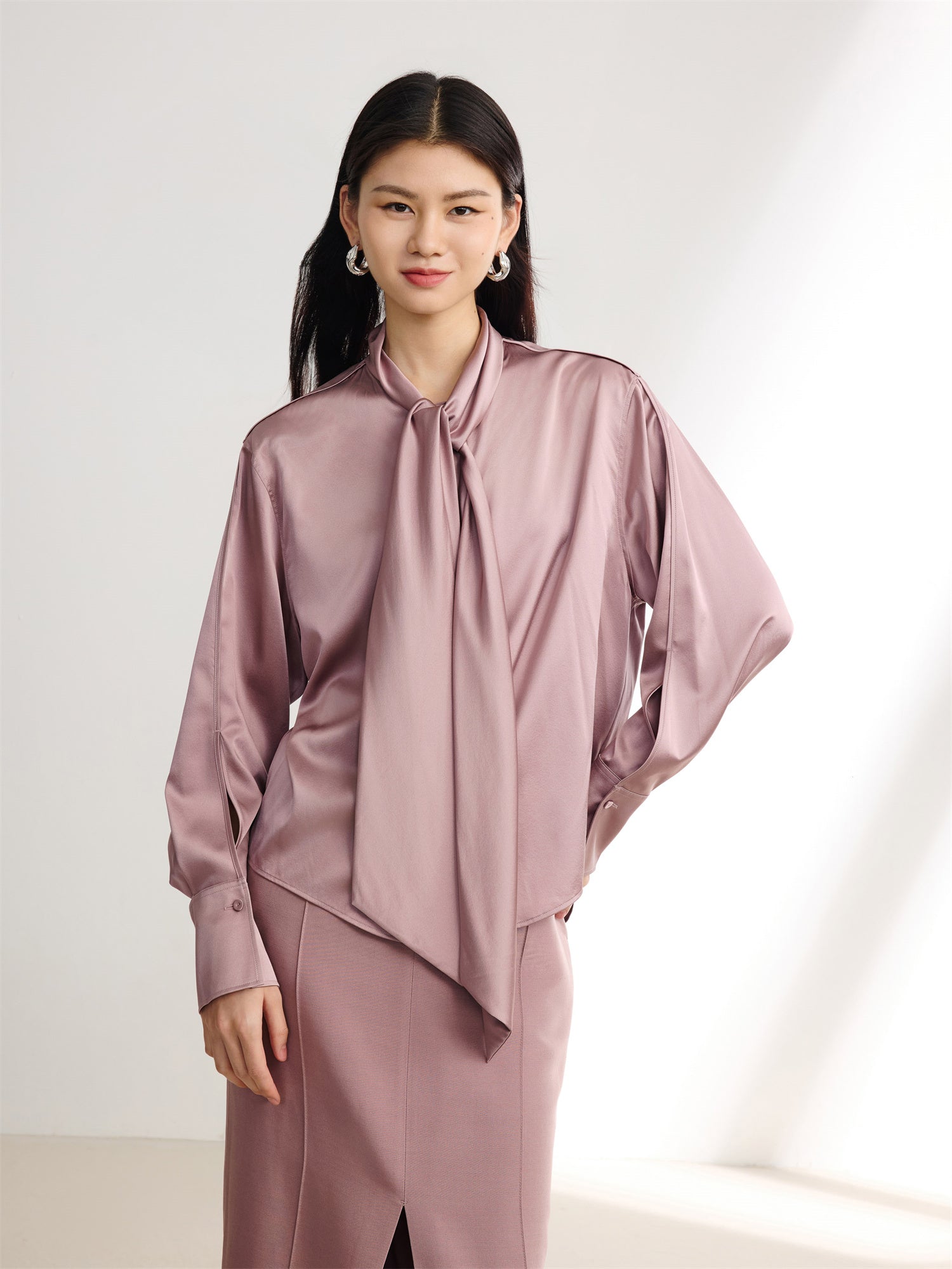 Heavy Silk Satin Ribbons Shirt | Purple
