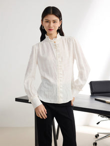 Emphasized Silk Placket Shirt | White