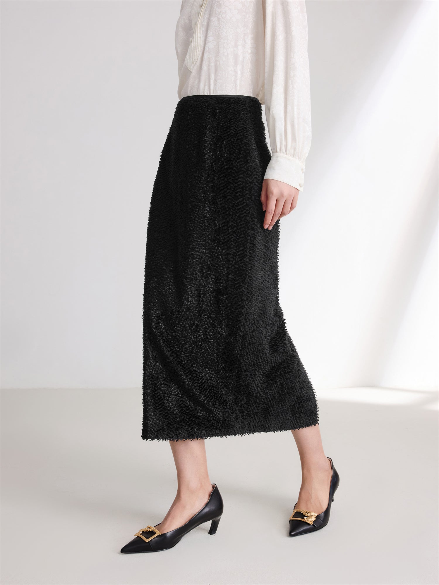 Straight Silk Skirt | Black