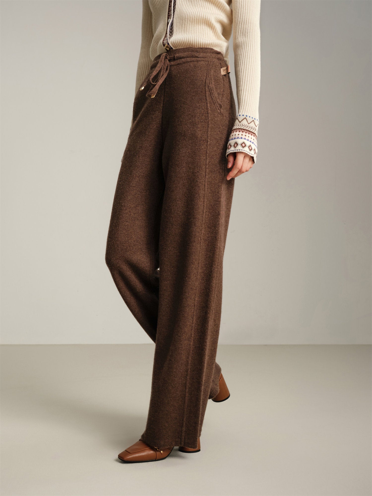 Wide-Leg Knitted Pants | Brown