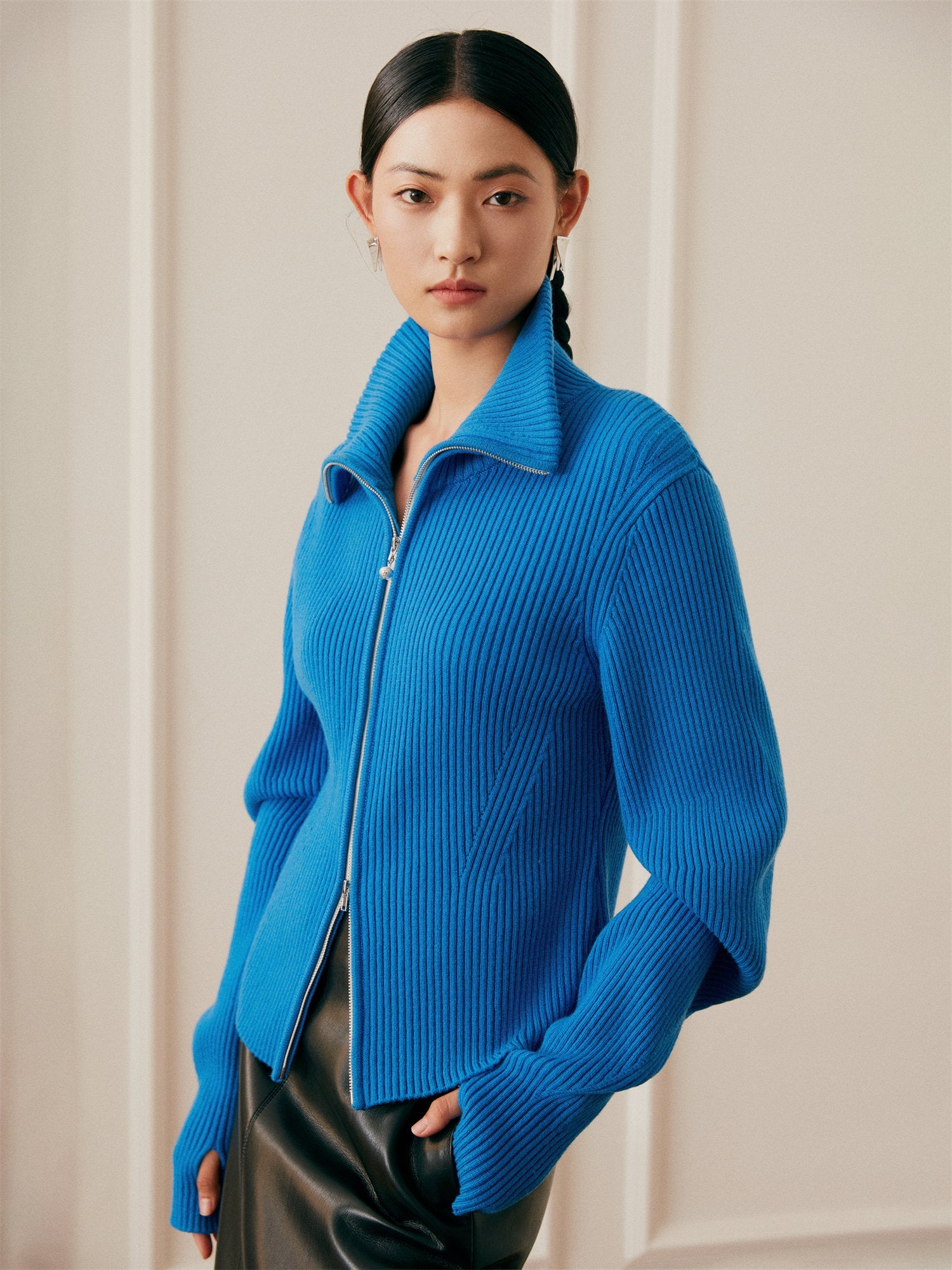 Gemstone Wool-Cashmere Oversized Lapel Cardigan | Blue