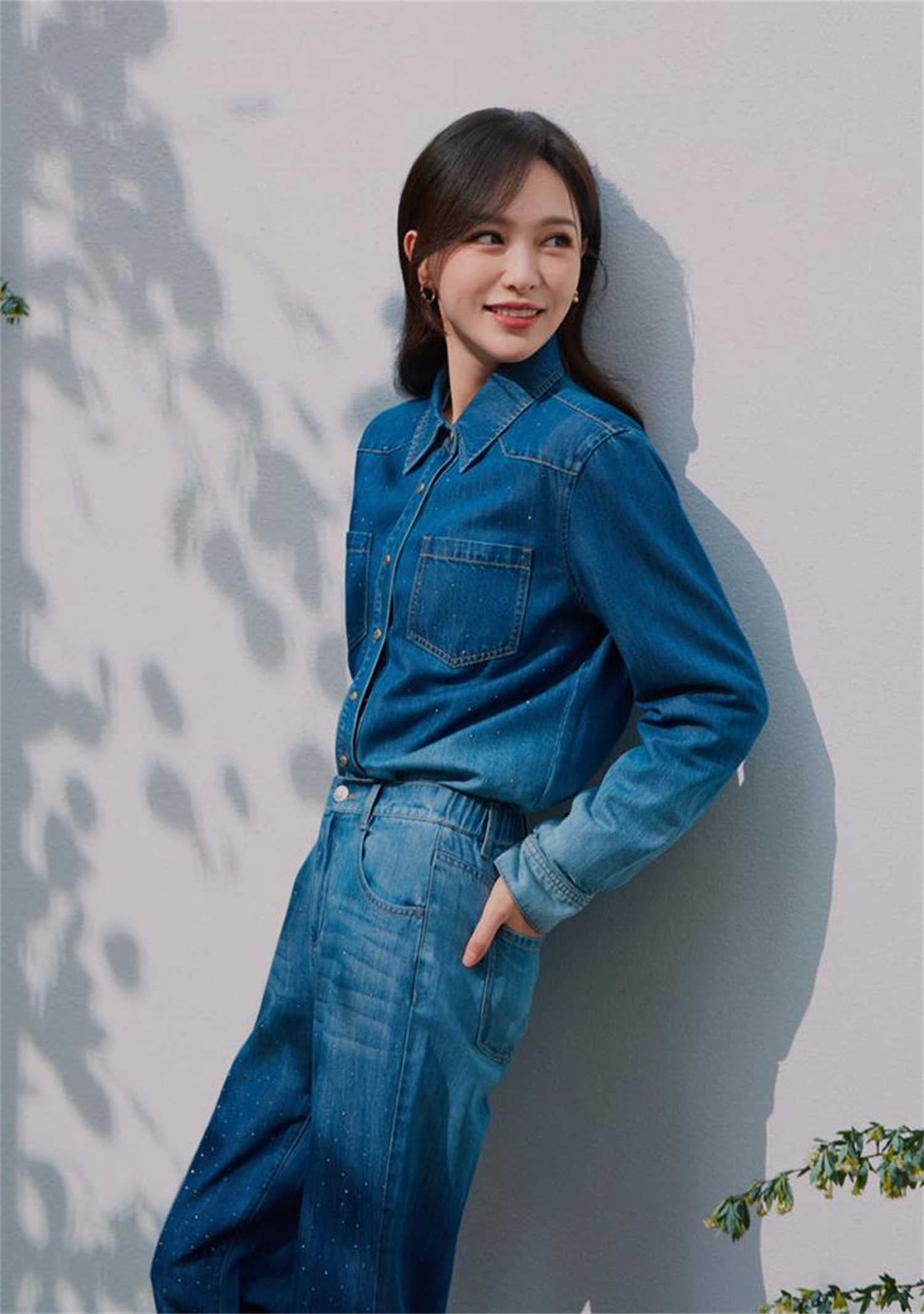 Rhinestone Embellished Denim Shirt | Navy