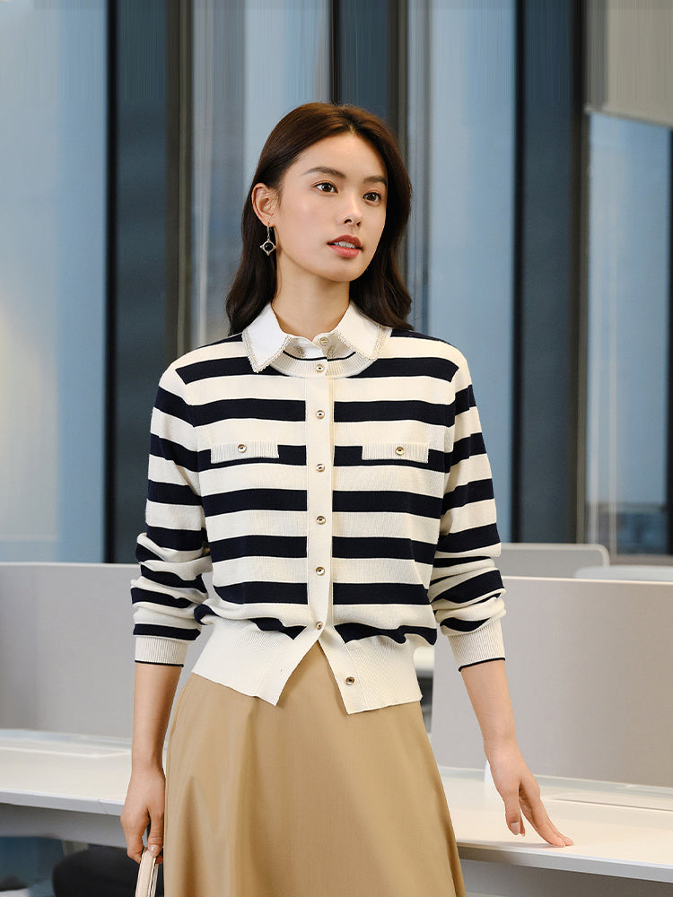Merino Wool Knitted Cardigan | Navy