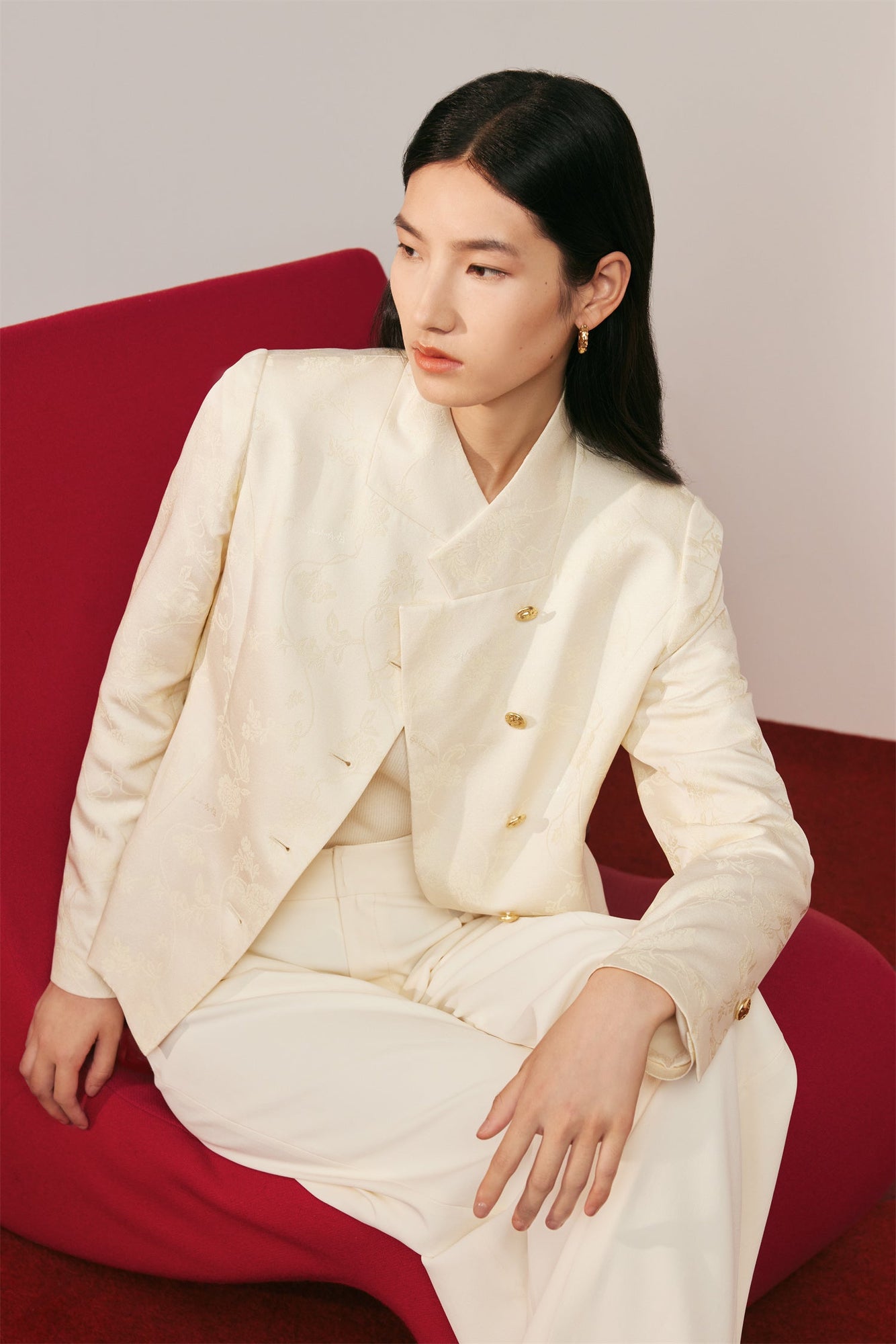 Silk Peony Jacquard Jacket | Beige