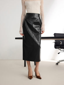 Glossy PU Leather Skirt | Black