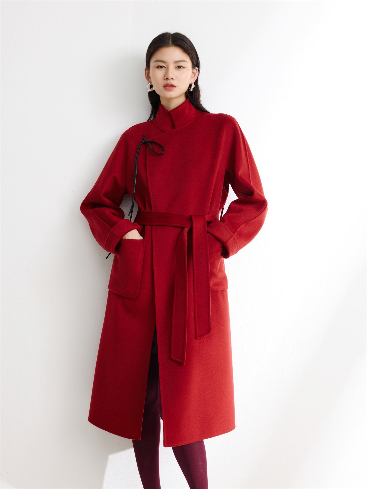 Cashmere-Wool Double-Faced Coat | Red
