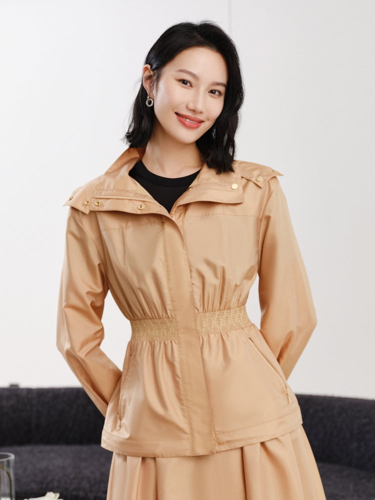Hooded Waist Belt Coat | Khaki