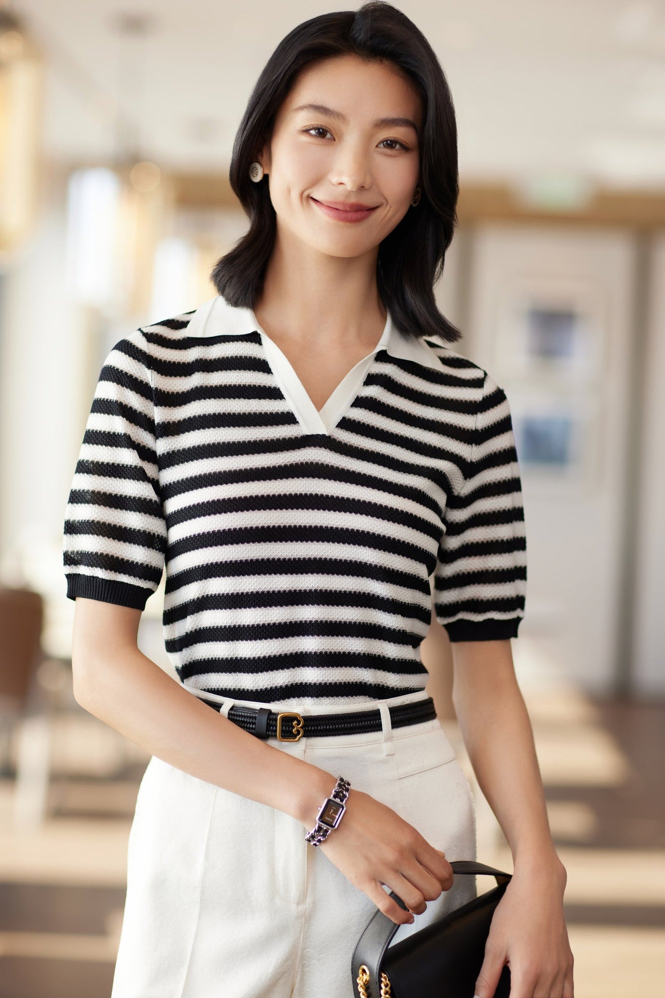 Vintage Striped Knit Sweater | Black