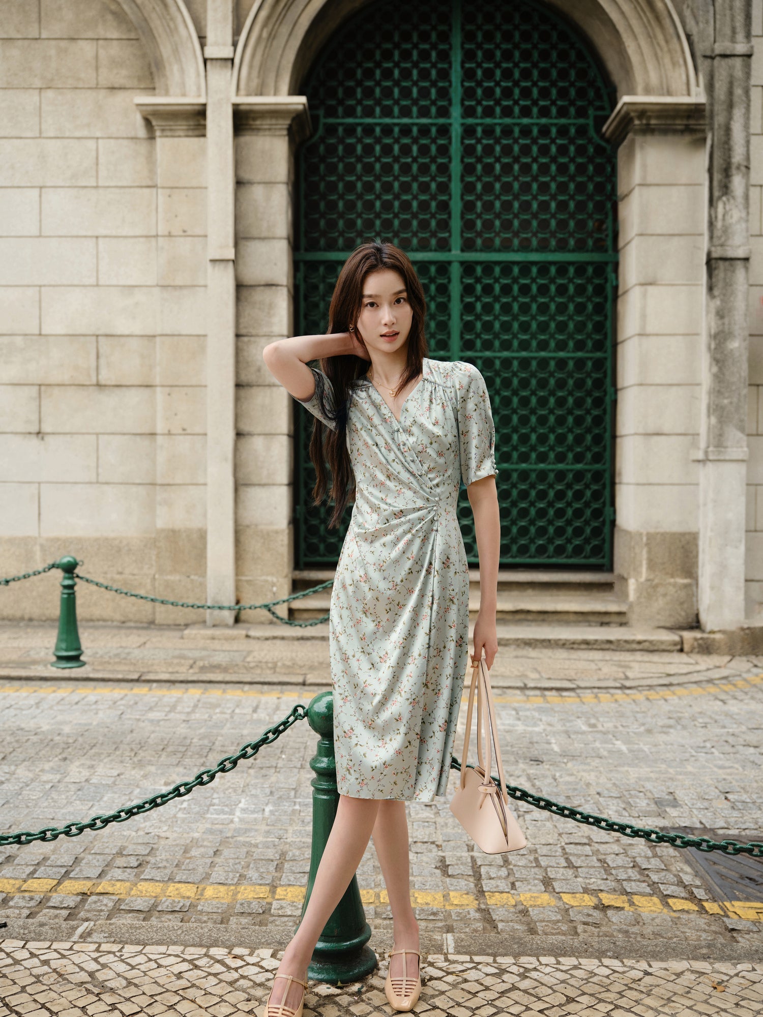 Silk Printed Tea Dress | Green