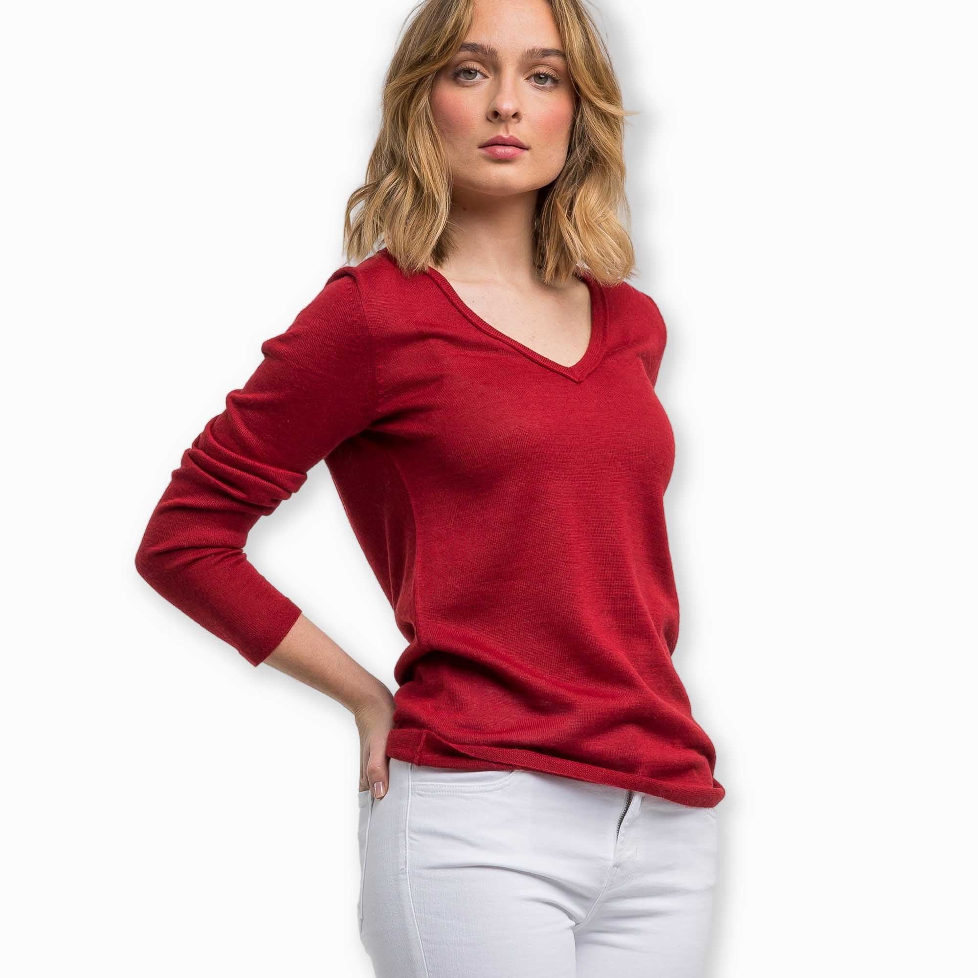 V Neck Sweater | Scarlet