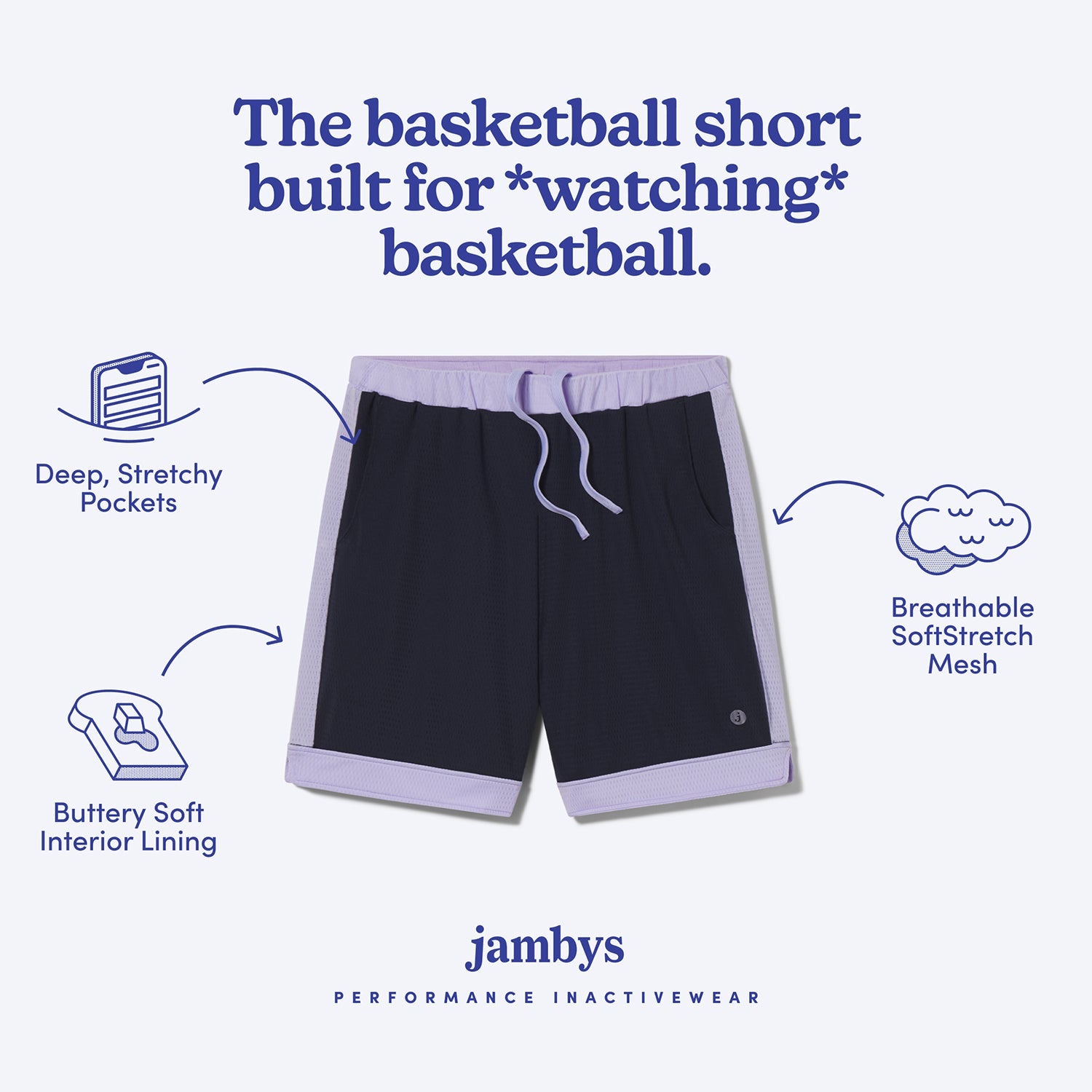 Lined Mesh Lounge Shorts | Navy/Lavender
