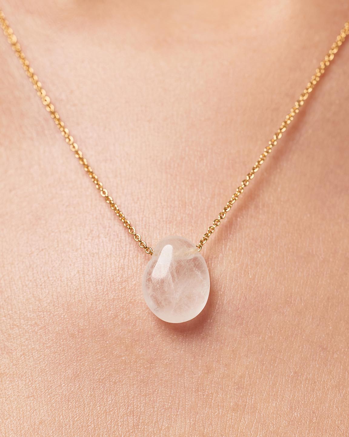 Mini Pebble Necklace | 14K Gold on Brass | Clear Quartz