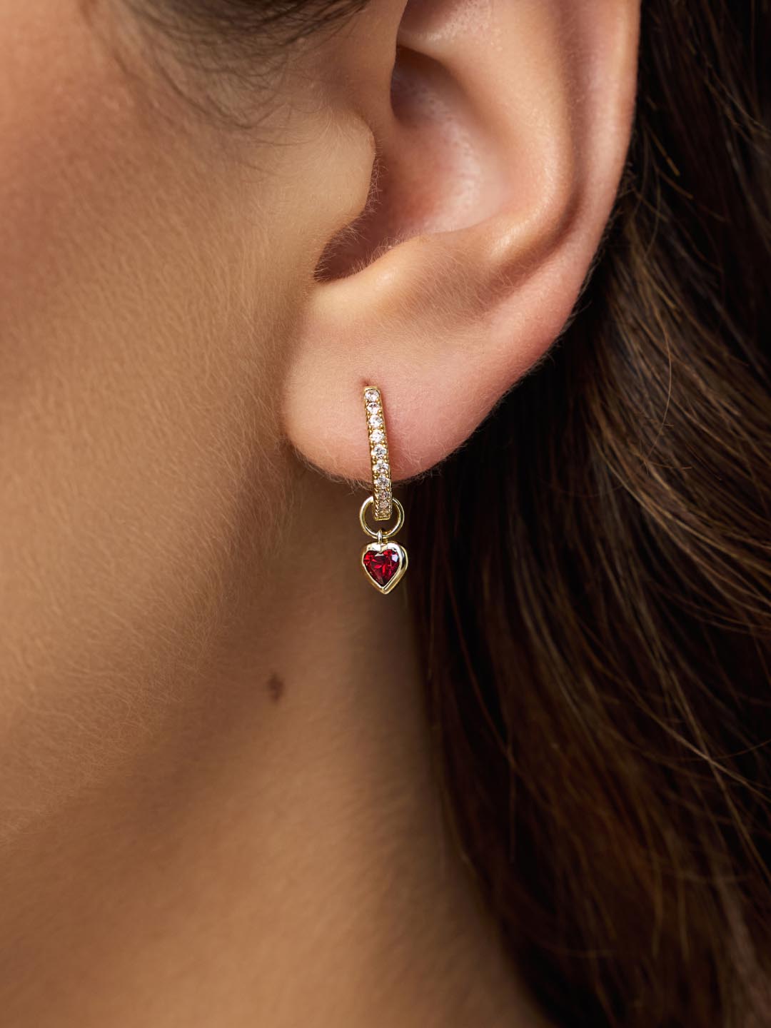 Heart Earring Charms | 14K Gold on Brass | Red Cubic Zirconia