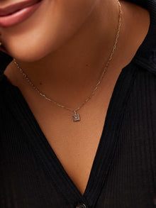 Square Floating Charm Pendant | 10K Solid Gold | 0.02 CTW Diamond/Clear Enamel