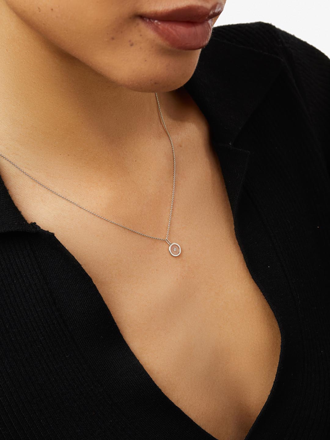 Floating Charm Pendant | 10K Solid White Gold | 0.02 CTW Diamond/Clear Enamel