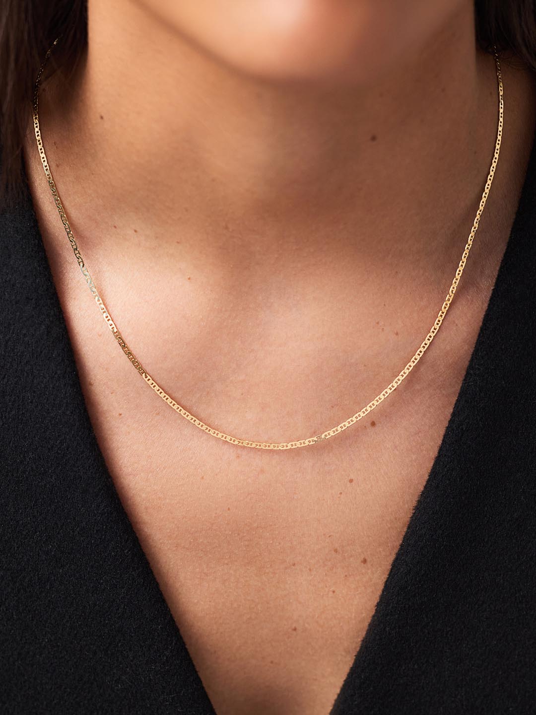 Flat Mariner Chain Necklace | 10K Solid Yellow Gold