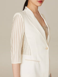 Sheer Pleated Sleeve Blazer | White