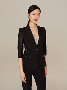Sheer Pleated Sleeve Blazer | Black