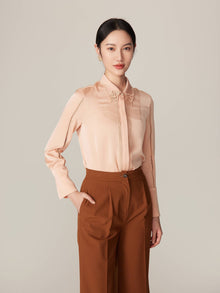Embroidered Collar Silky Crop Shirt | Camel