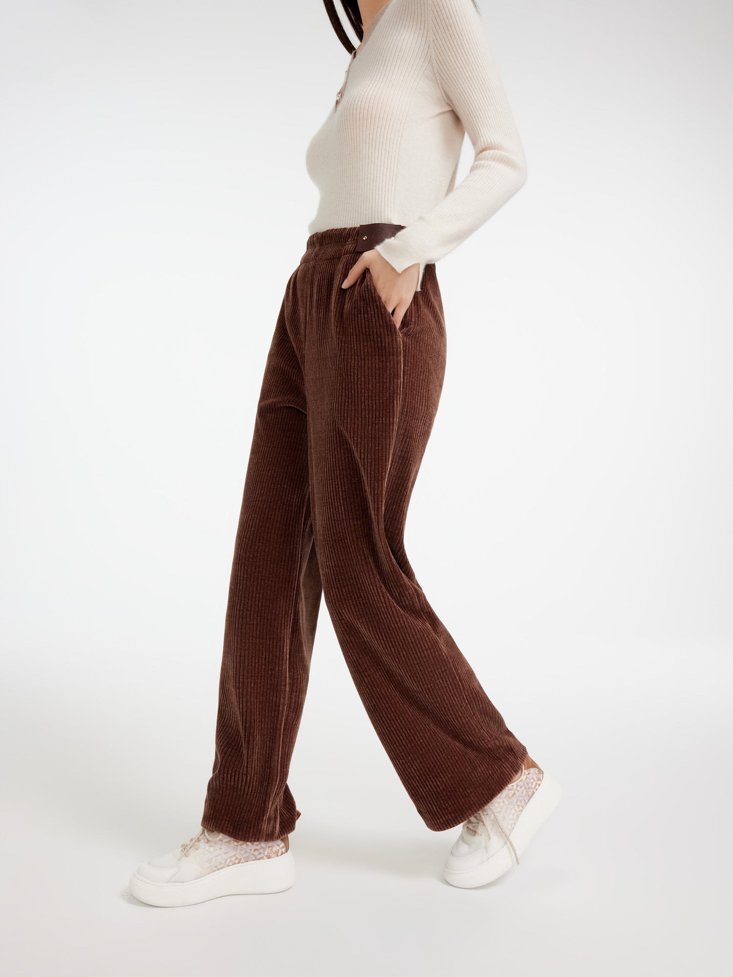 Slim-Cut Casual Track Trousers | Brown