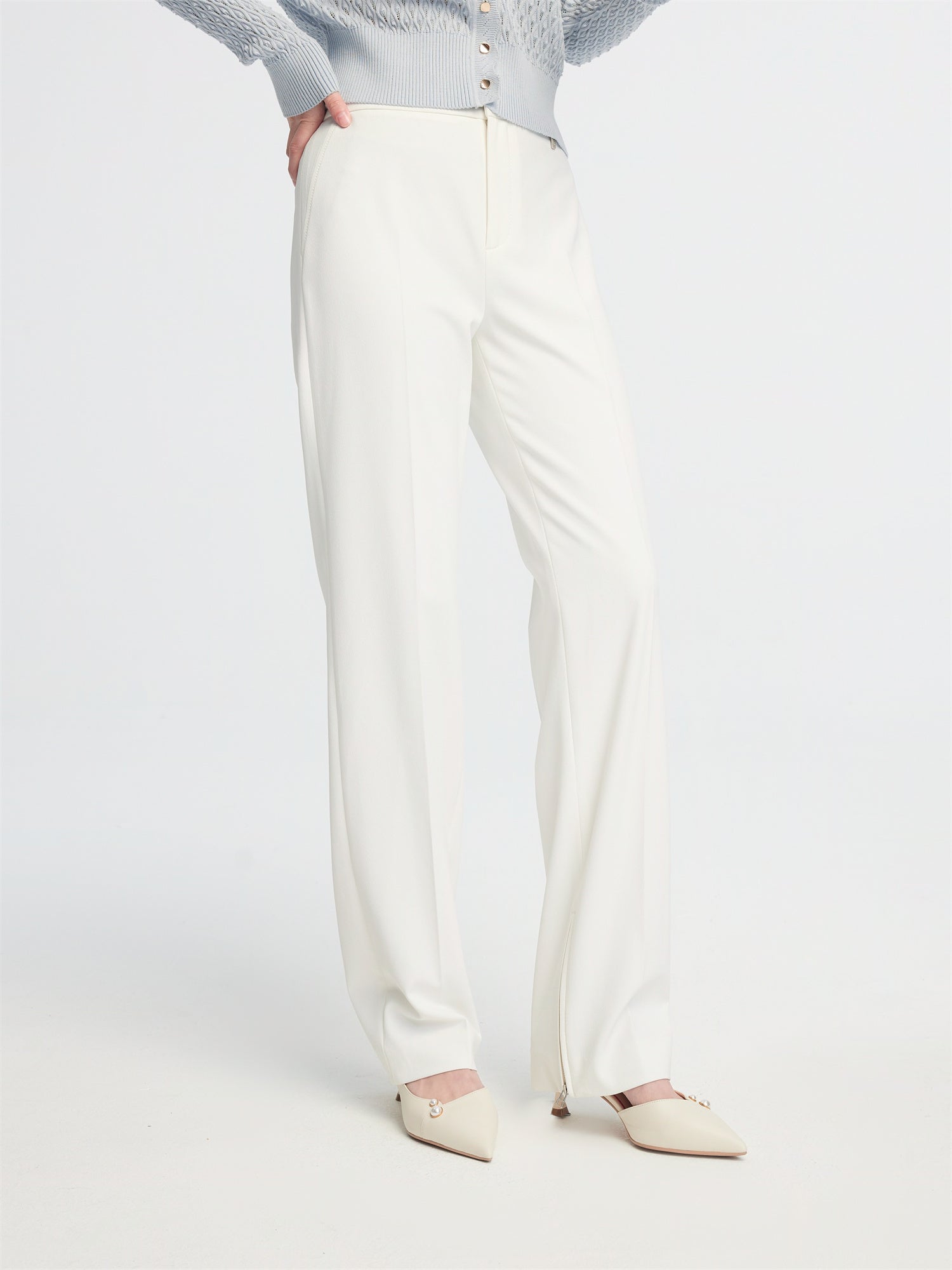 Straight Leg High-Waisted Pant | White