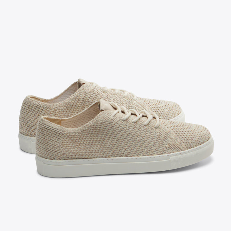 Side view of Nisolo Women's Go-To Eco-Knit Sneaker Linen