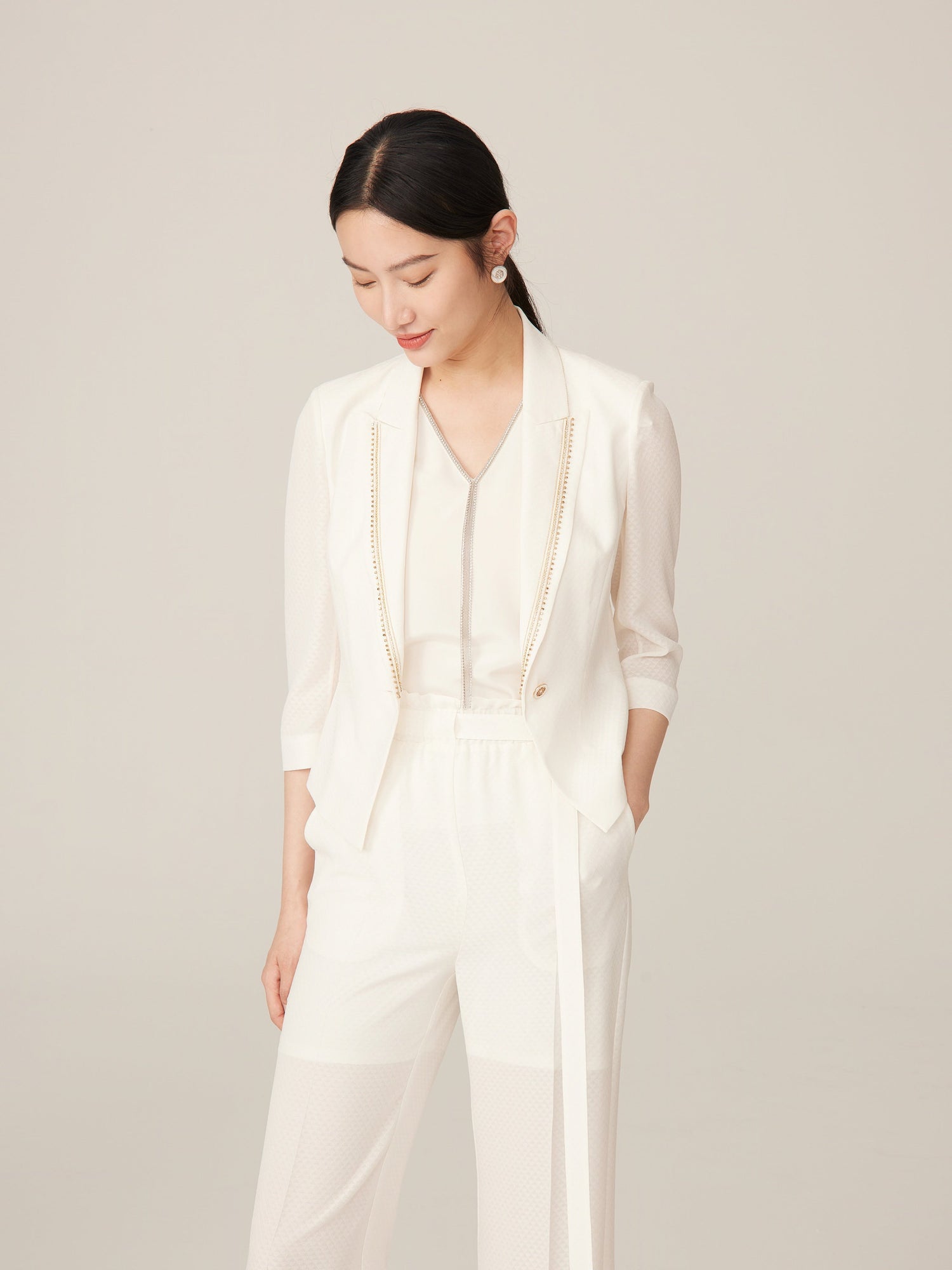 3/4 Sleeve Blazer | White