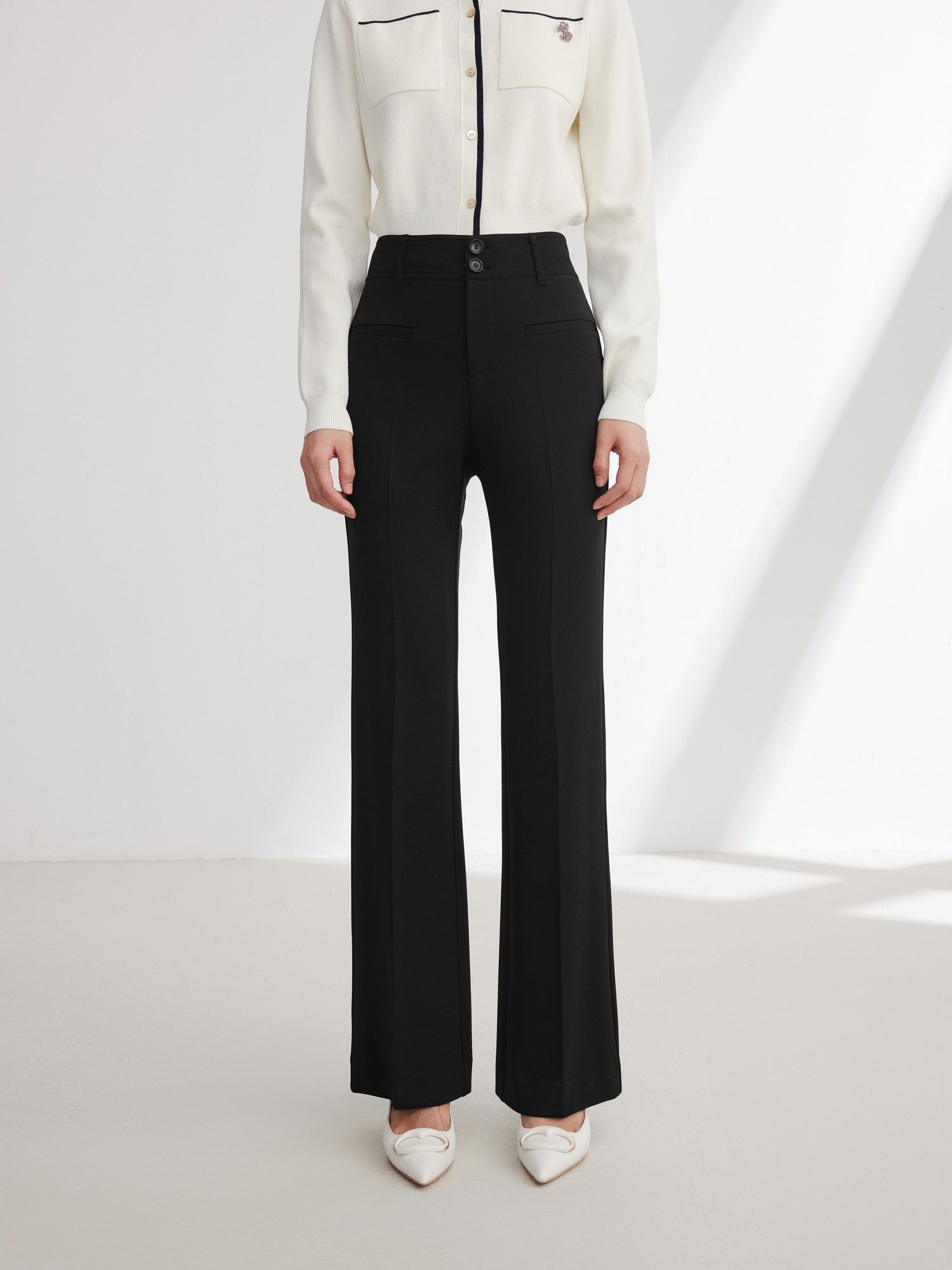 Straight Leg High-Waisted Flared Pant | Black
