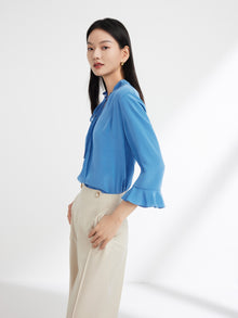 Silk Pleated Blouse | Blue