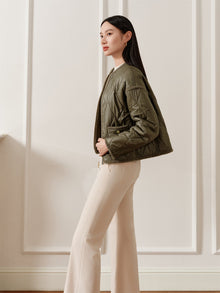 Round Neck Design Jacket | Green