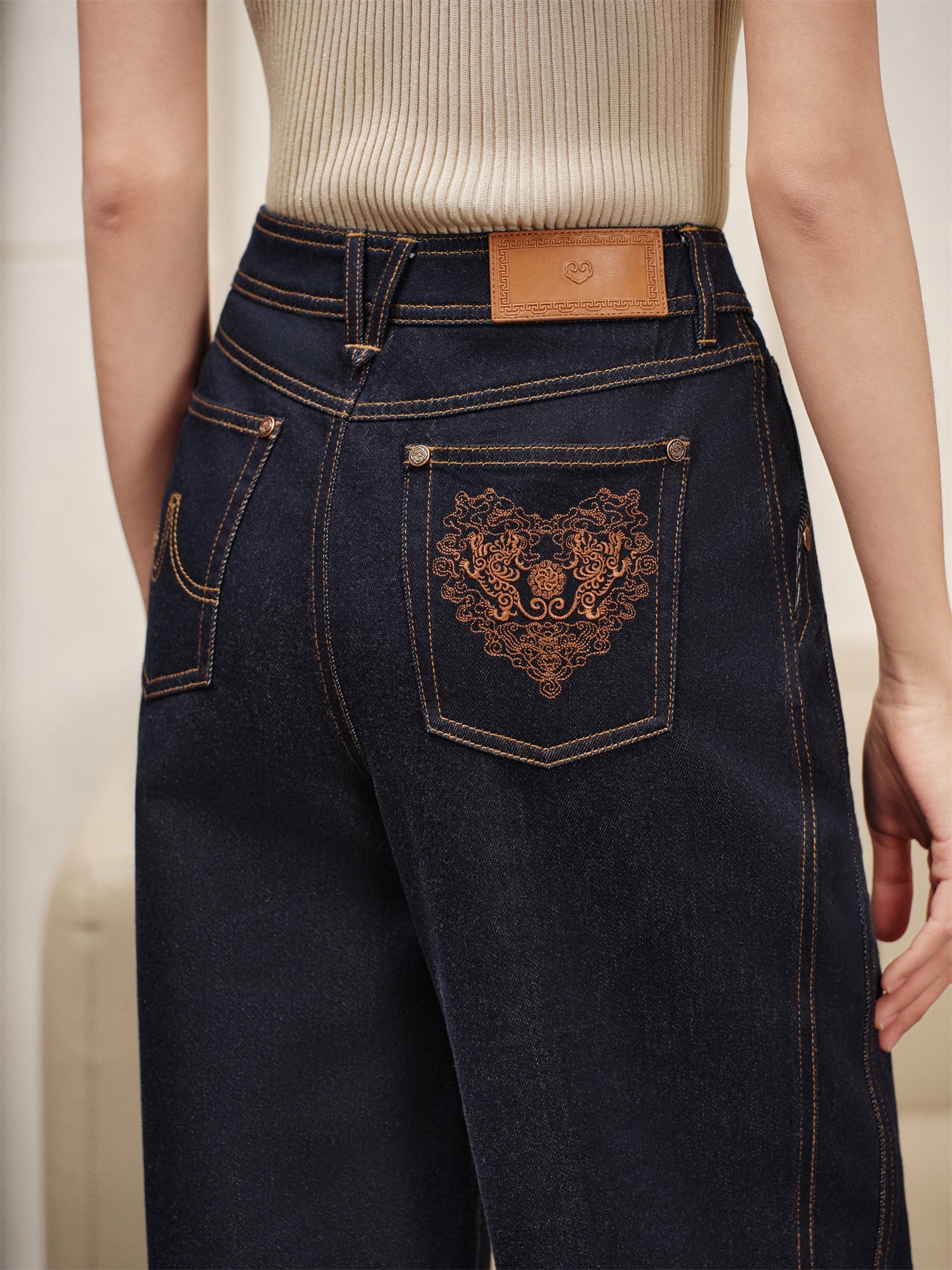 Straight-Leg Embroidered Jeans | Navy