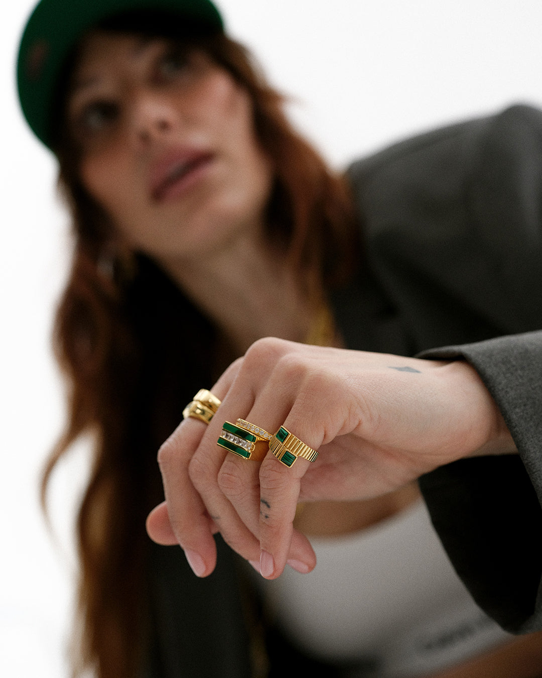 Panini Ring | Gold | Malachite/Cubic Zirconia