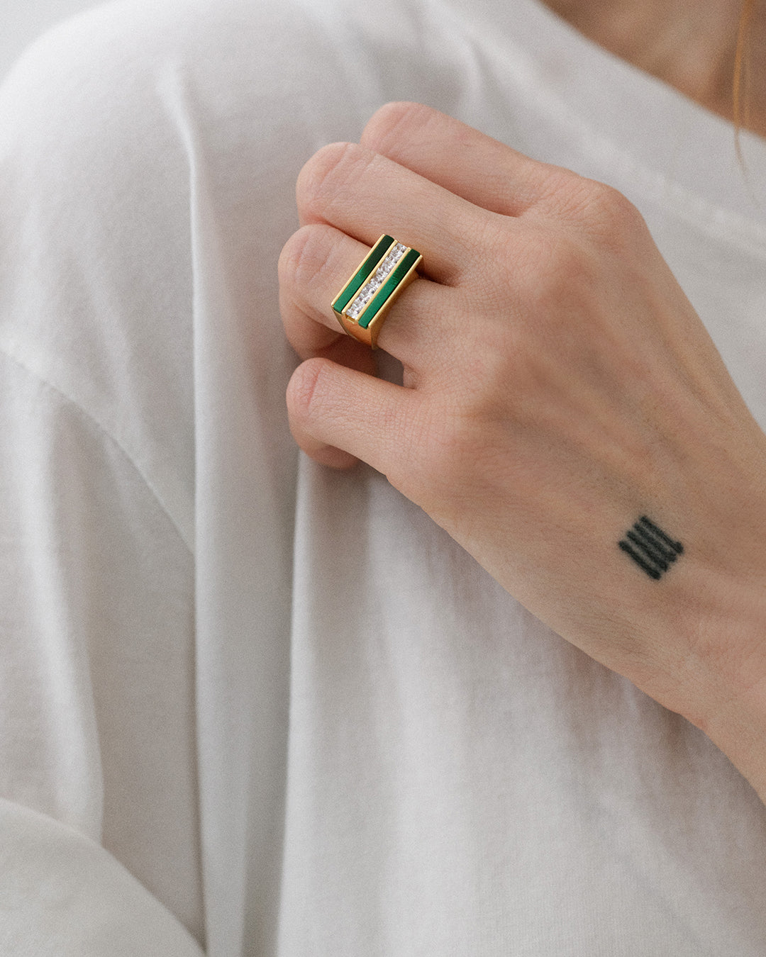 Panini Ring | Gold | Malachite/Cubic Zirconia