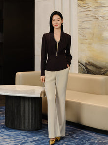Silk Waist-Cinched Shirt | Purple