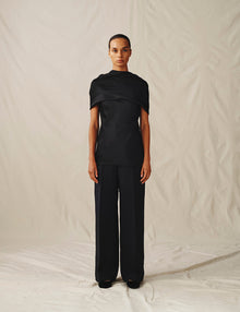 Womens | The Knotted Satin Top | Black
