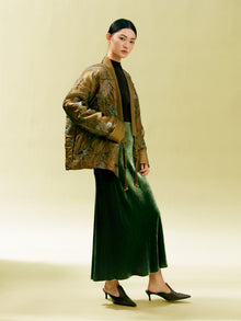 Chinese Style Gold Thread Jacquard Front-Closure Jacket | Green