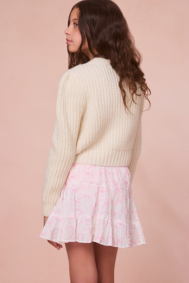 Girls Teisha Alpaca Bow Cardigan | Snow