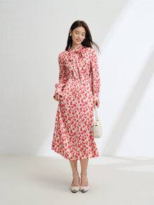 Silk Waist-Cinching Dress | Red