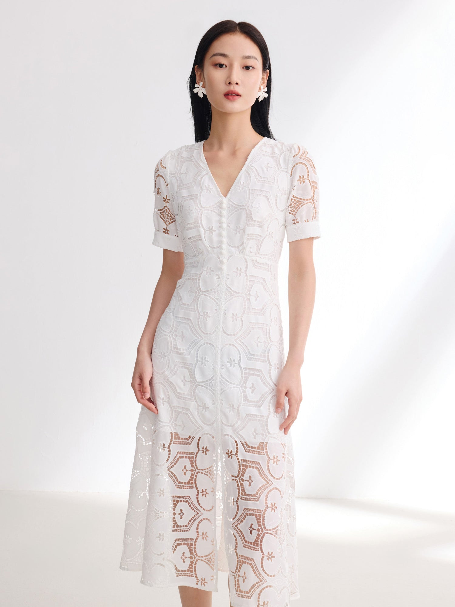 V-Neck Dress | White
