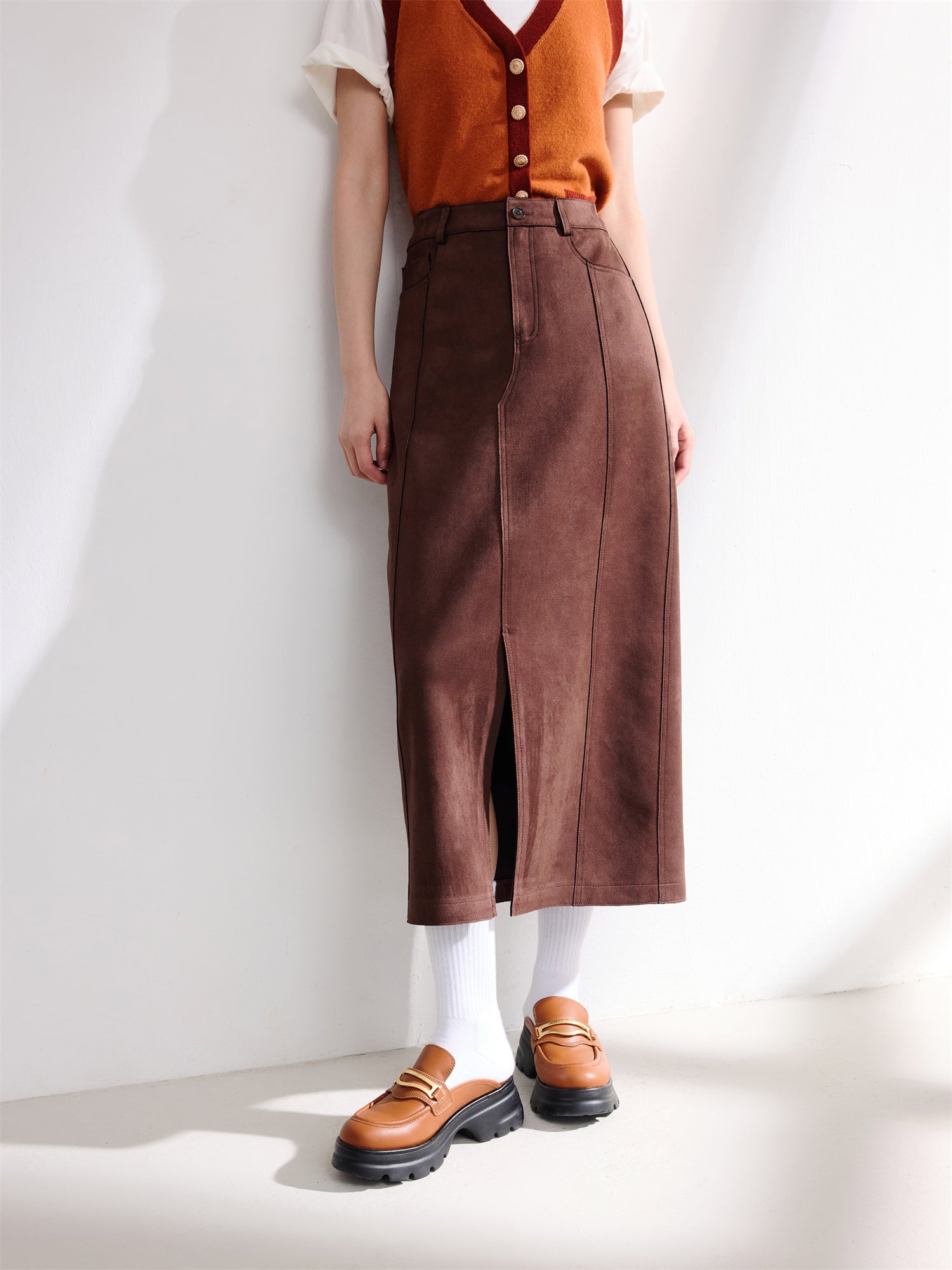 Pocket Style Maxi Skirt | Brown