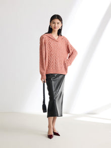 Cable Knit Pullover | Orange