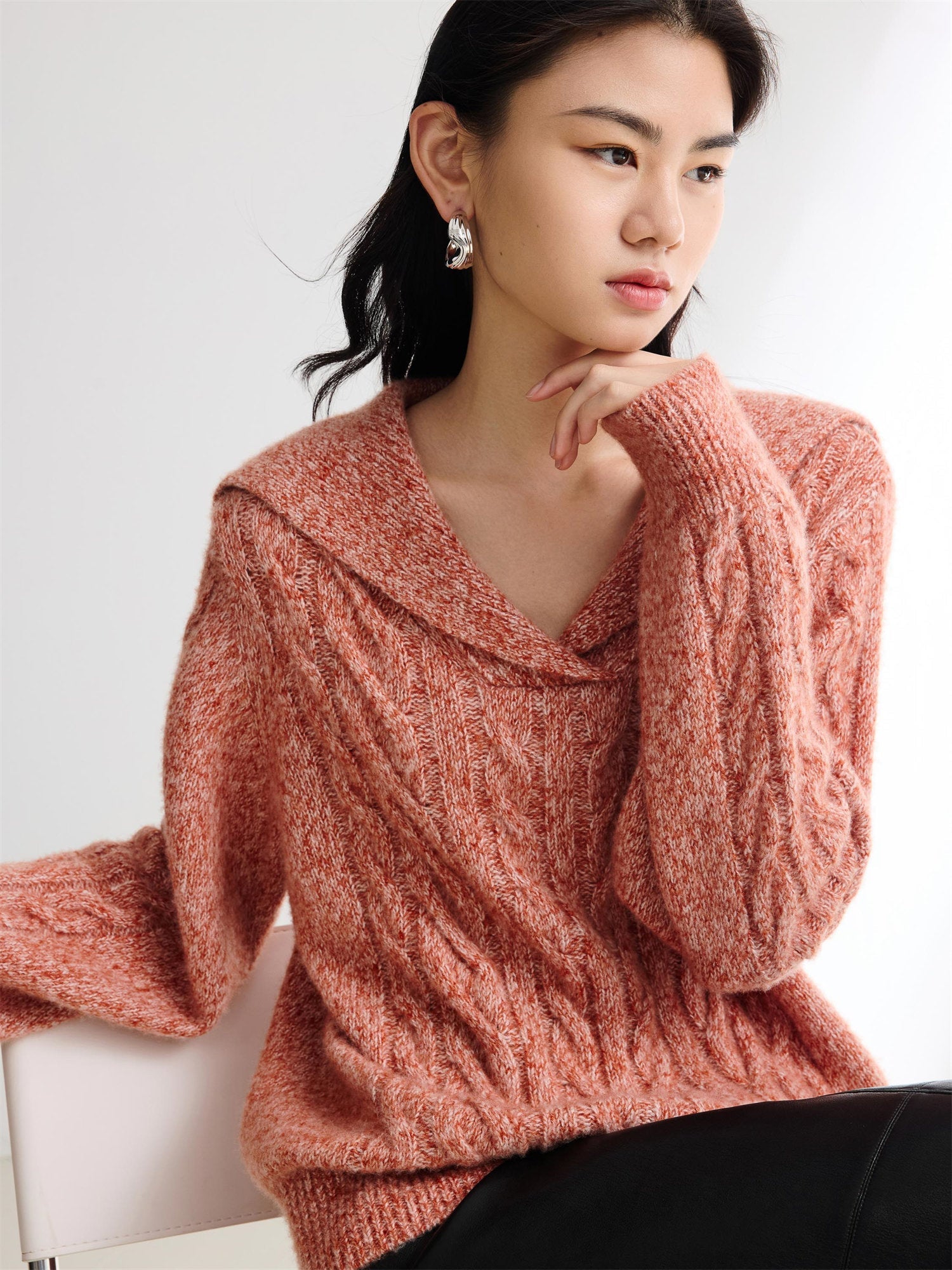 Cable Knit Pullover | Orange